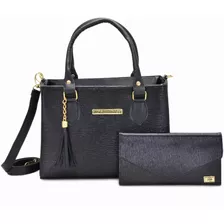  Bolsas Femininas Com Carteira Com Alça Dupla E Transversal Cor Preto