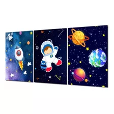 Quadrinhos Decorativos Astronauta Céu Estrelas Planeta 20x28