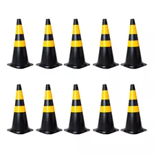 Kit Com 10 Cones Em Pvc Rígido 75 Cm Preto E Amarelo