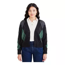 Sweater Mujer Cardigan Relaxed Fit Negro Rombos Dockers