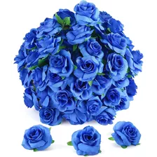 50 Piezas De Mini Flores De Rosa Artificial Azul Oscuro 3cm