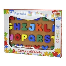 Brinquedo Alfabeto Didático Tabuleiro Madeira Letras E Cores