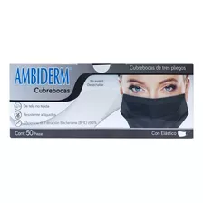 Cubrebocas Ambiderm Negro Plisado Tricapa Termosellado 50pz