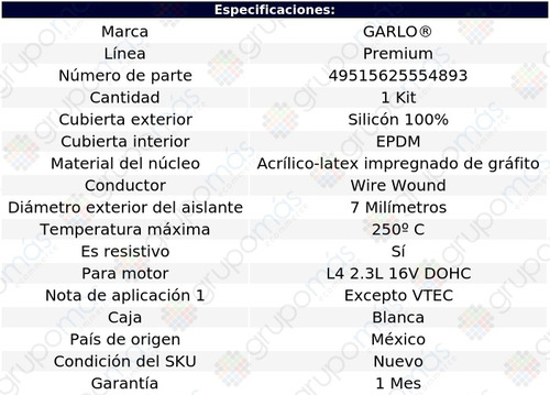 Cable Bujia Garlo Premium Prelude L4 2.3l 16v Dohc 92 A 96 Foto 2