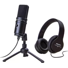 Zoom Zum-2pmp Pack Podcast Microfono Usb Soporte Cable Color Negro