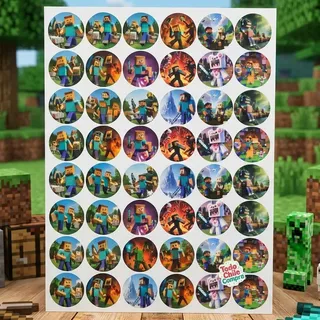 Stickers Minecraft 48 Unidades Decoración Cumpleaños