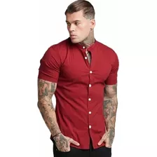 Camisa Hombre Manga Corta Corte Pegado Strech Cuello Mao