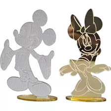 Mickey E Minnie Dourado Acrílico Com Base 7 Cm 20 Peças