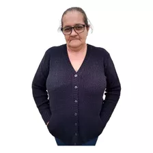 Casaco De Trico Senhora Com Bolso Plus Size Gg Inverno Malha