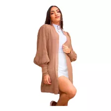 Casaco Cardigan Tricot Feminino Manga Longa Bufante Aberto