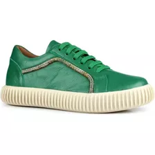 Tênis Plataforma Strass Tendência Moda 12103 Orcade Verde