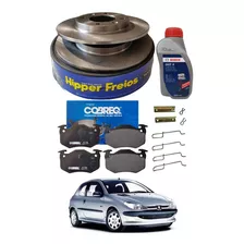 Kit Discos Pastilhas Travas Fluido Traseiro Peugeot 206/207