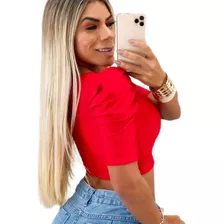 Blusa Cropped Decote V Manga Curta Princesa Blogue