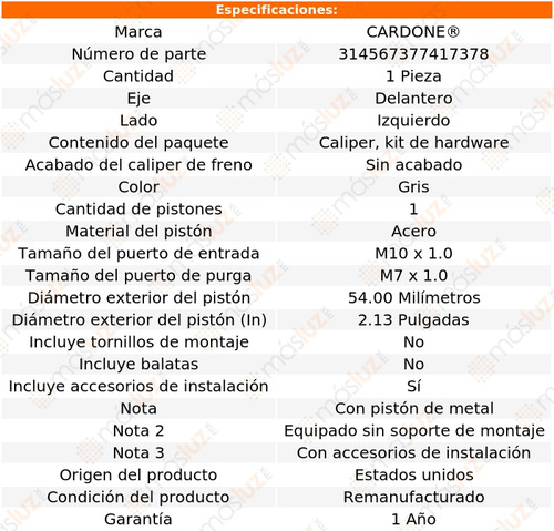 (1) Caliper O Mordaza Del Izq Bmw 318is 92/97 Cardone Foto 5