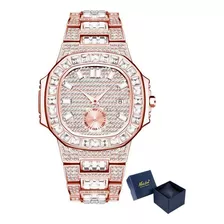 Relógio De Calendário De Diamantes De Luxo Em Aço Inoxidável