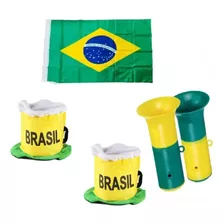 Kit Torcida Brasileira Copa Corneta Chapéu Bandeira Top