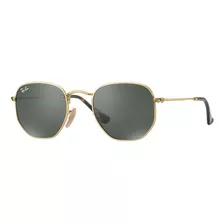 Lentes De Sol Rayy Bann Hexagonal Negro Dorado Clasico 