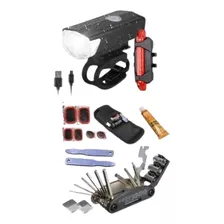 Kit Reparo Remendo+luz Segurança Recarregável P/bicicleta