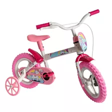 Bicicleta Infantil Bike Criança Aro 12 Rodinha Branco E Rosa