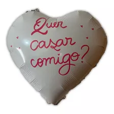 1 Balão Coração Branco Metalizado Escrito Quer Casar Comigo