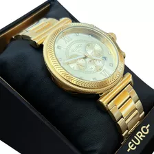 Relógio De Pulso Euro Fashion Fit Eujp25av/4d Com Corpo Dourado, Cristal Mineral, Para Feminino, Com Correia De Aço Inoxidável Cor Dourado E Pulseira