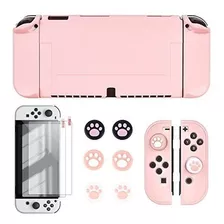 Carcasa Para Nintendo Switch Oled Con Mica Gomas Rosado