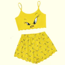 Pijama Curto Adulto Feminino Blusa E Short Doll