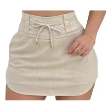 Shorts Saia Linho Feminino Alfaiataria Cintura Alta 