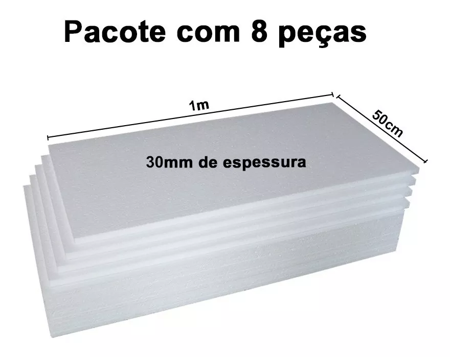 Placa De Isopor Espessura 30mm Pacote C/8 Unidades 100x50cm