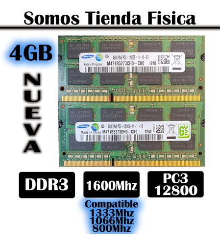 Memoria Ram Laptop 4gb Ddr3 Pc3-12800 1600mhz