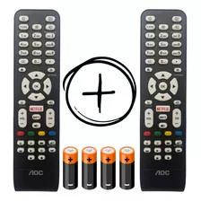 Kit 2 Controle Remoto Compatível Tv Aoc Smart Netflix