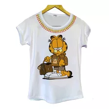 Camiseta T-shirt Blusa Feminina Garfield Fashion Pedras Apli
