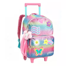 Mochila De Rodinha Escolar Juvenil Infantil Arco-iris Menina