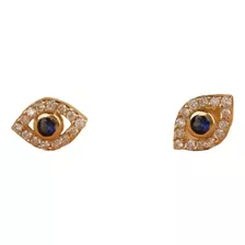 Brinco Ouro Olho C/ Safira Azul Diamantes Brilhante De Luxo