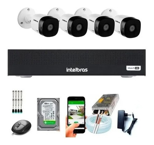 Kit Cftv 4 Câmeras Multi Hd 720p 1mp Dvr Intelbras Mhdx 1004