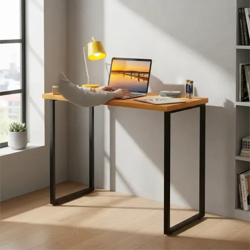Escrivaninha Industrial Mesa Estudo Aparador Office Aço Mdf. Canela