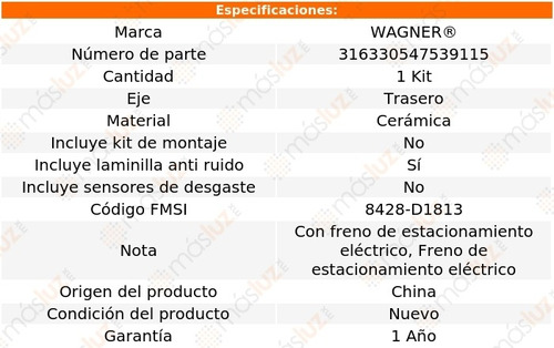 Balatas Ceramicas Traseras Para Kia Optima 16/18 Wagner Foto 2