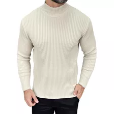 Suéter Tricot Canelado Gola Alta Slim Masculino