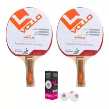 Pacote De 2 Raquetes De Ping Pong Vollo Impulse + 3 Pelotas Vermelha/preta Fl (côncavo)