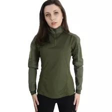 Combat Shirt Feminina Camiseta Longa Tática Bélica Verde