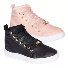 Kit 2 Pares Tênis Bota Feminino Casual Academia Cano Curto