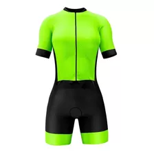 Macacao Ciclismo Feminino Macaquinho Pedalar Verde Fluor