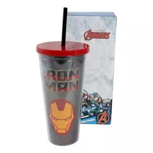 Copo Com Canudo 650 Ml Homem De Ferro Marvel Licenciado Cor Vermelho