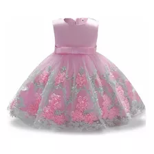 Vestido Infantil Festa Mesversario Menina Bebe Rosa 6/9 Mês