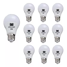 10 Lâmpada Led Bulbo 9w 12v 24v E27 Uso Bateria Barco Solar