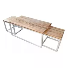 Mesa Ratona Nido 2 Juego Living Hierro Madera - Horacio Home