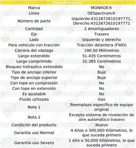 2 Amortiguadores Gas Oespectrum Tra Saturn Relay Fwd 05-07 Foto 3