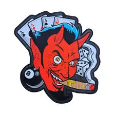 Parche Bordado Devil Diablo Rojo Dados Cartas Bola 8 Biker
