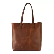 Bolsa Tote Ag Leather Woge Tote Diseño Lisa De Cuero Shedron Asas Color Marrón Oscuro