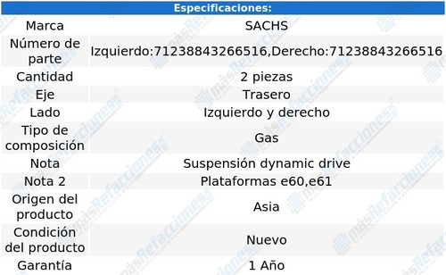 Par Amortiguadores Gas Traseros 535i Gt 10 Sachs Foto 2